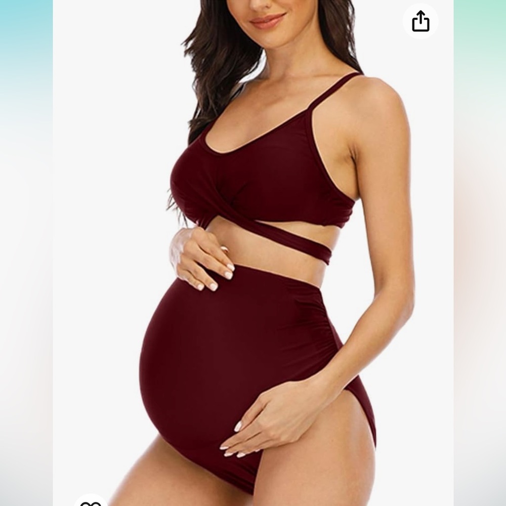 Maternity Two-Piece Bikini Set - Burgundy